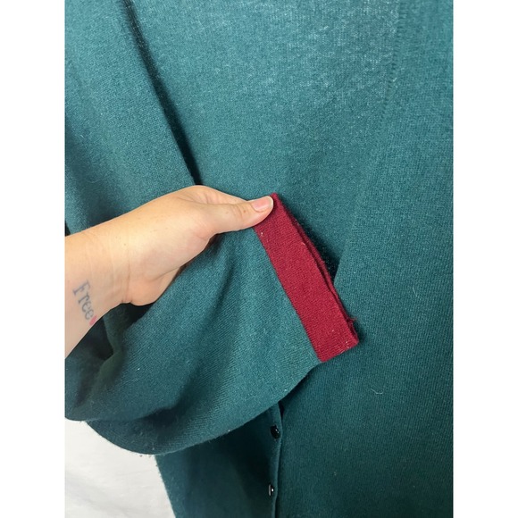 Vintage Laura Ashley Women's Wool Cardigan Green Red Trim- Size Medium - Picture 7 of 8